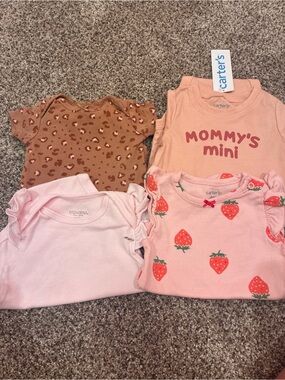 Carter's Peach & Pink Strawberry + Leopard Baby Onesie Set